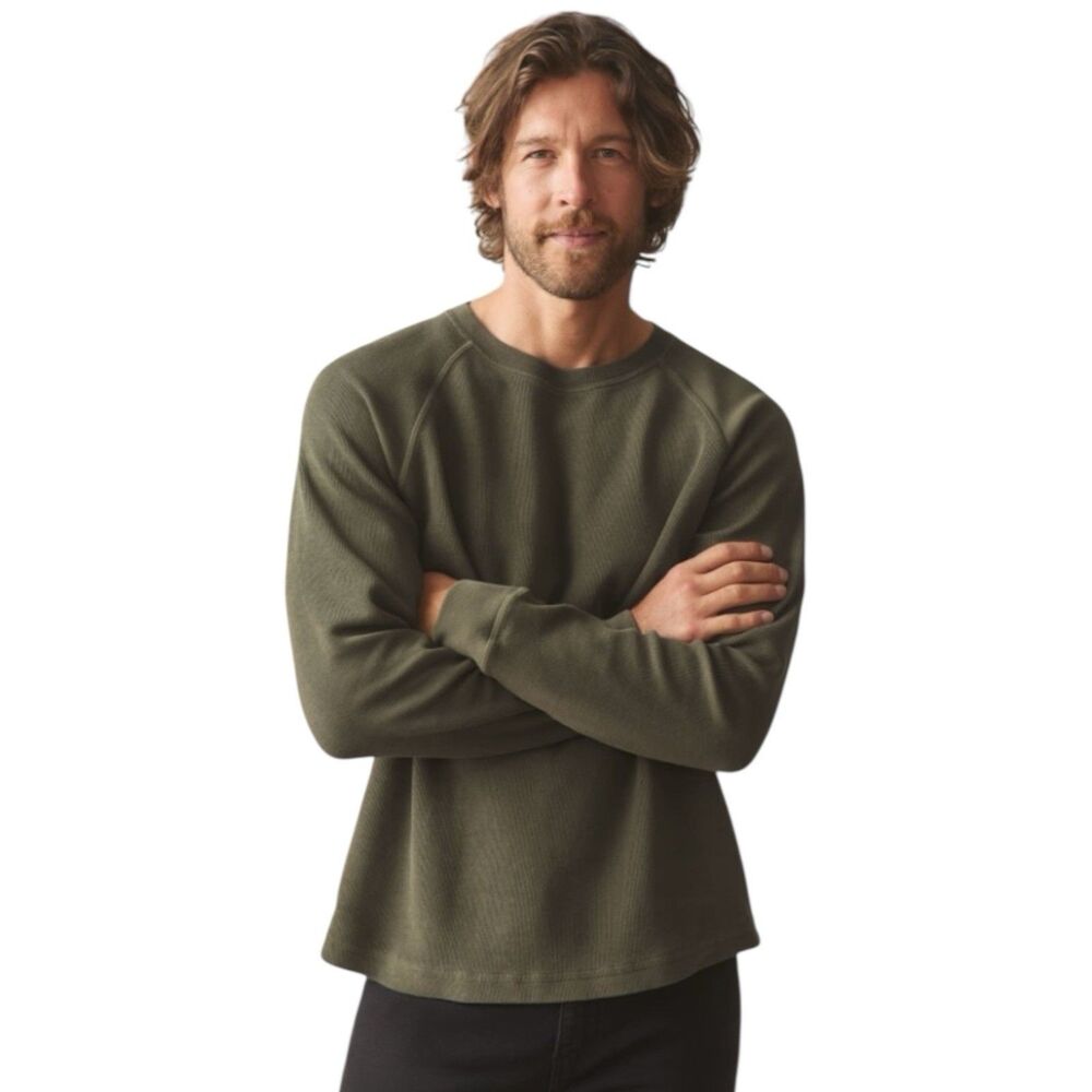 American Giant Shirt Mens L Green French Rib Crew Knit Long Sleeve Raglan NEW
